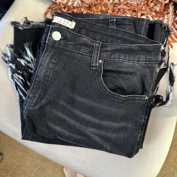 Luxe Moda Jeans Womens Sz 14 Black Fringe Boho Festival Chic Flare Denim Pants - Picture 11 of 11